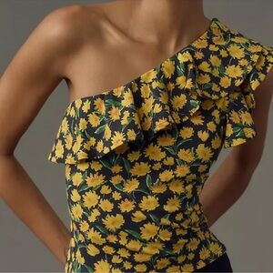 MAEVE BY ANTHROPOLOGIE ONE SHOULDER DAISY SHIRT TOP BLOUSE SIZE XL MSRP $58 NWT